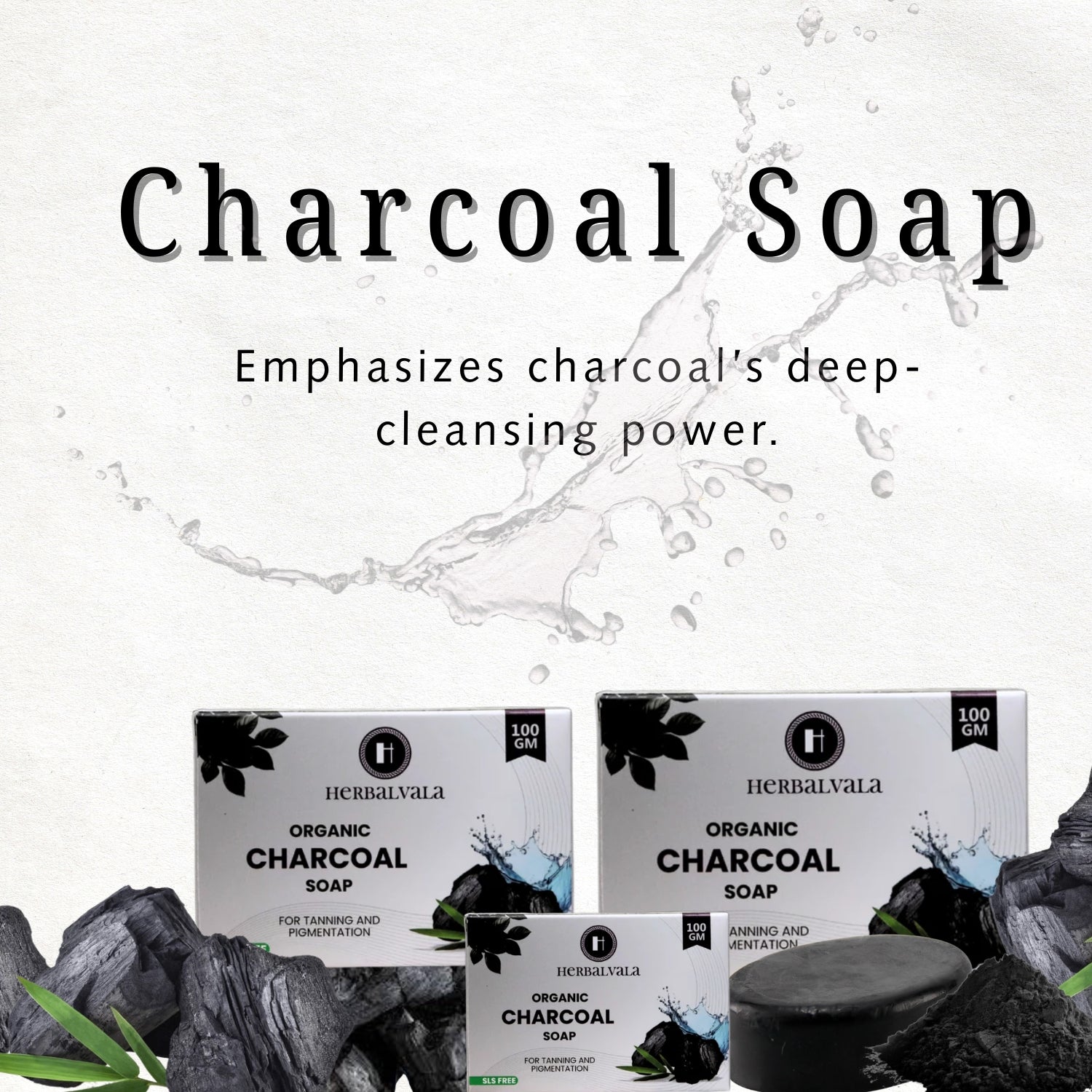 Herbalvala Organic Charcoal Face Soap for Radiant Glow || Detox Bathing Soap || Body Cleansing || Organic Face Soap || Pollution Damage Control || Natural Soap – Pack of 3