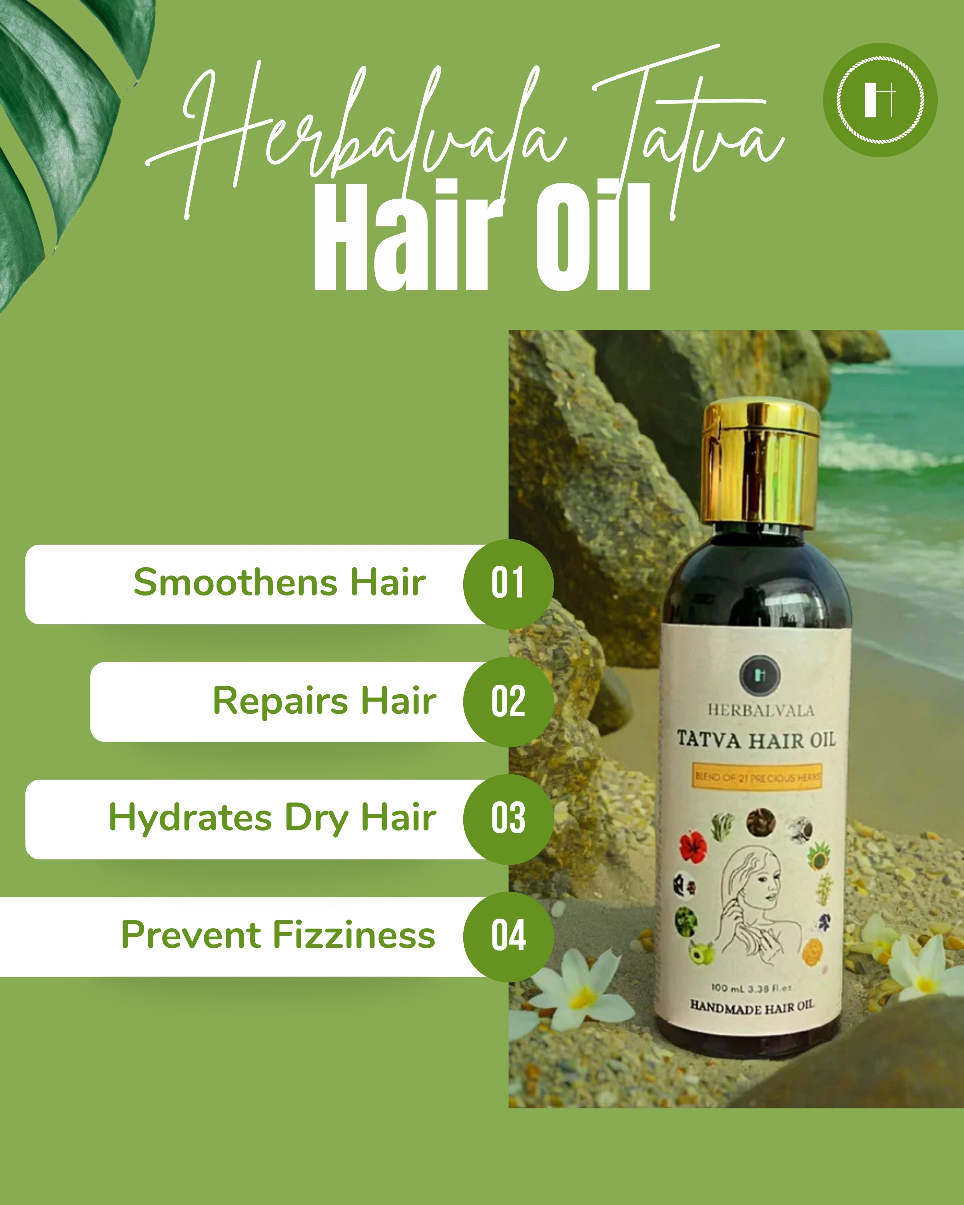 Herbalvala Tatva Hair Oil for Nourished Long Hair || Prevent Hairfall, Anti-dandruff, Premature Graying || Natural Care for Strong, Healthy, and Lustrous Hair || 100 ml