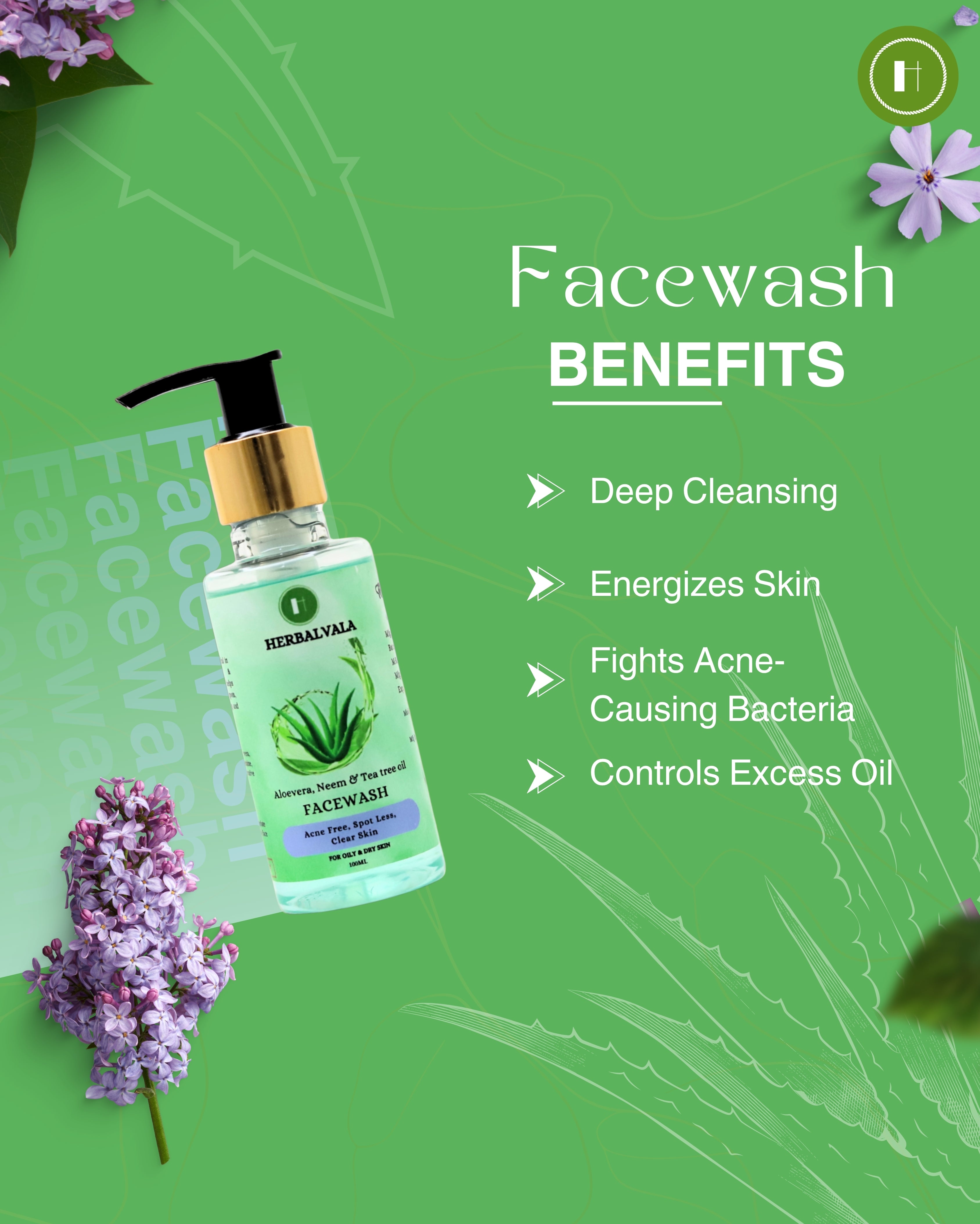 Herbalvala Neem, Tee Tree Oil & Aloe vera Face Wash|| Anti Pimples & Acne | Removes Impurities | Anti Pollution Herbal Face Wash || SLS Free