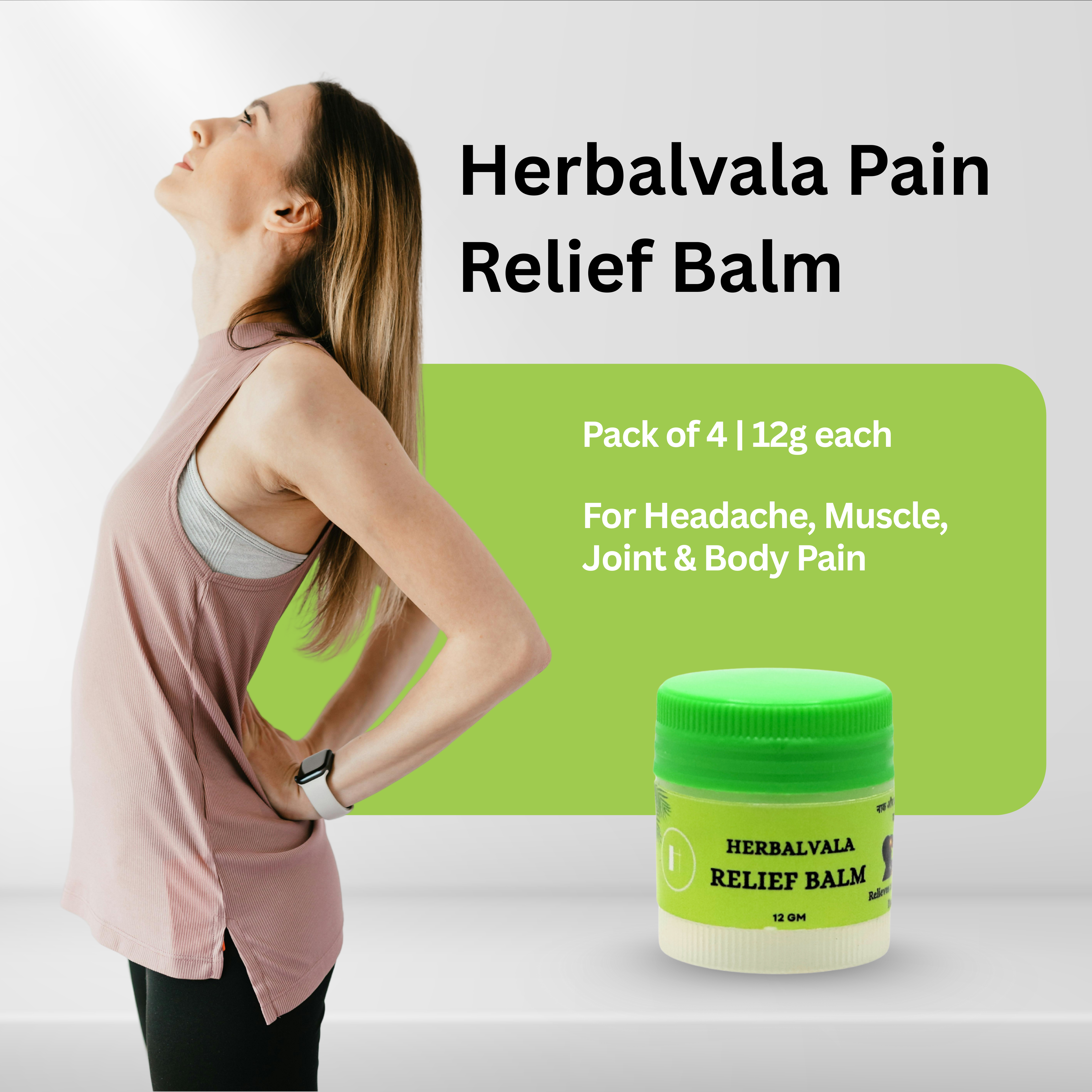 Herbalvala Relief Balm (Pack of 4) for Headache, Body, Joints & Muscle Pain