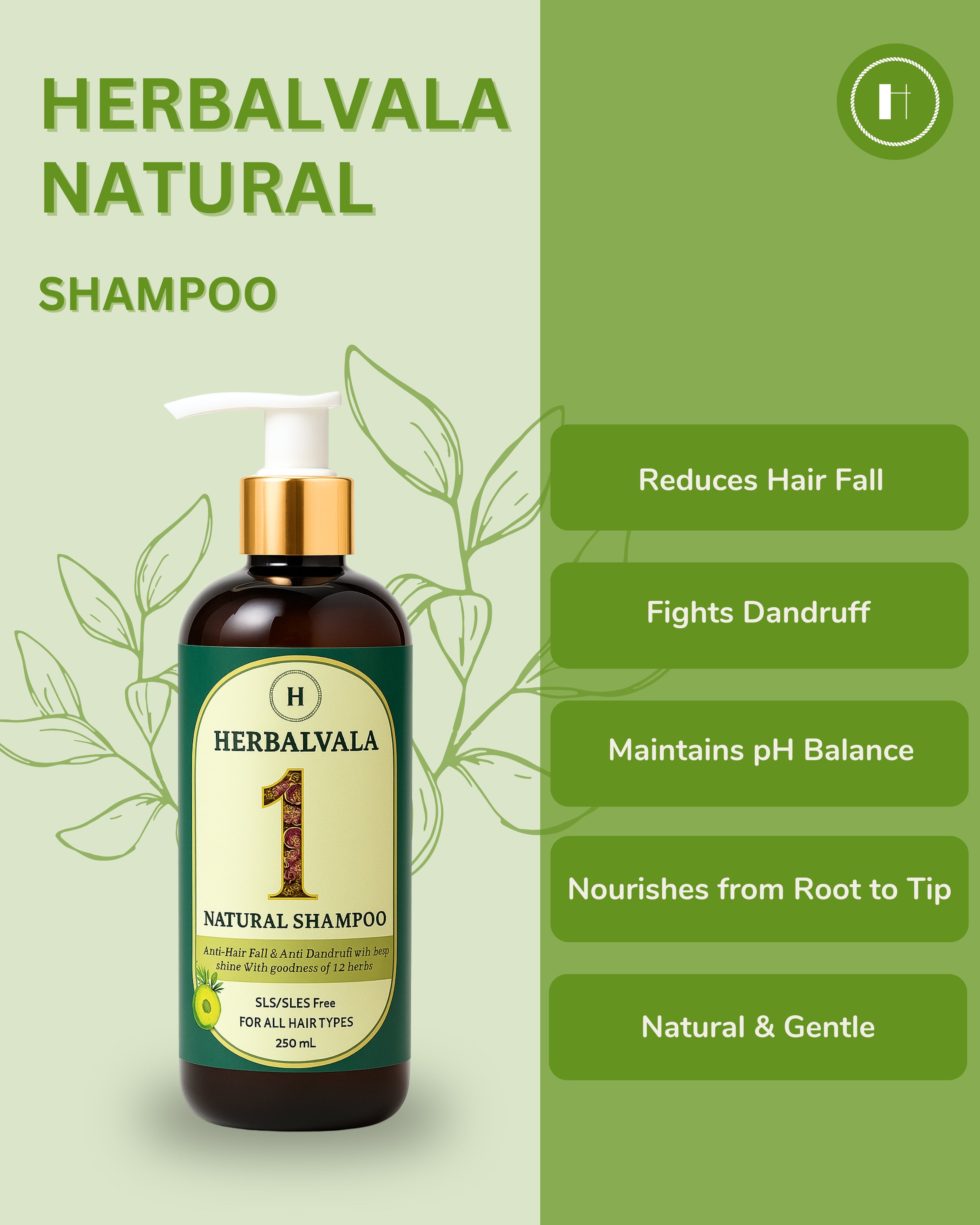 Herbalvala Natural Shampoo || Anti Hairfall & Anti Dandruff Shampoo || Shine with Goodness of 12 Herbs || All Hair Type