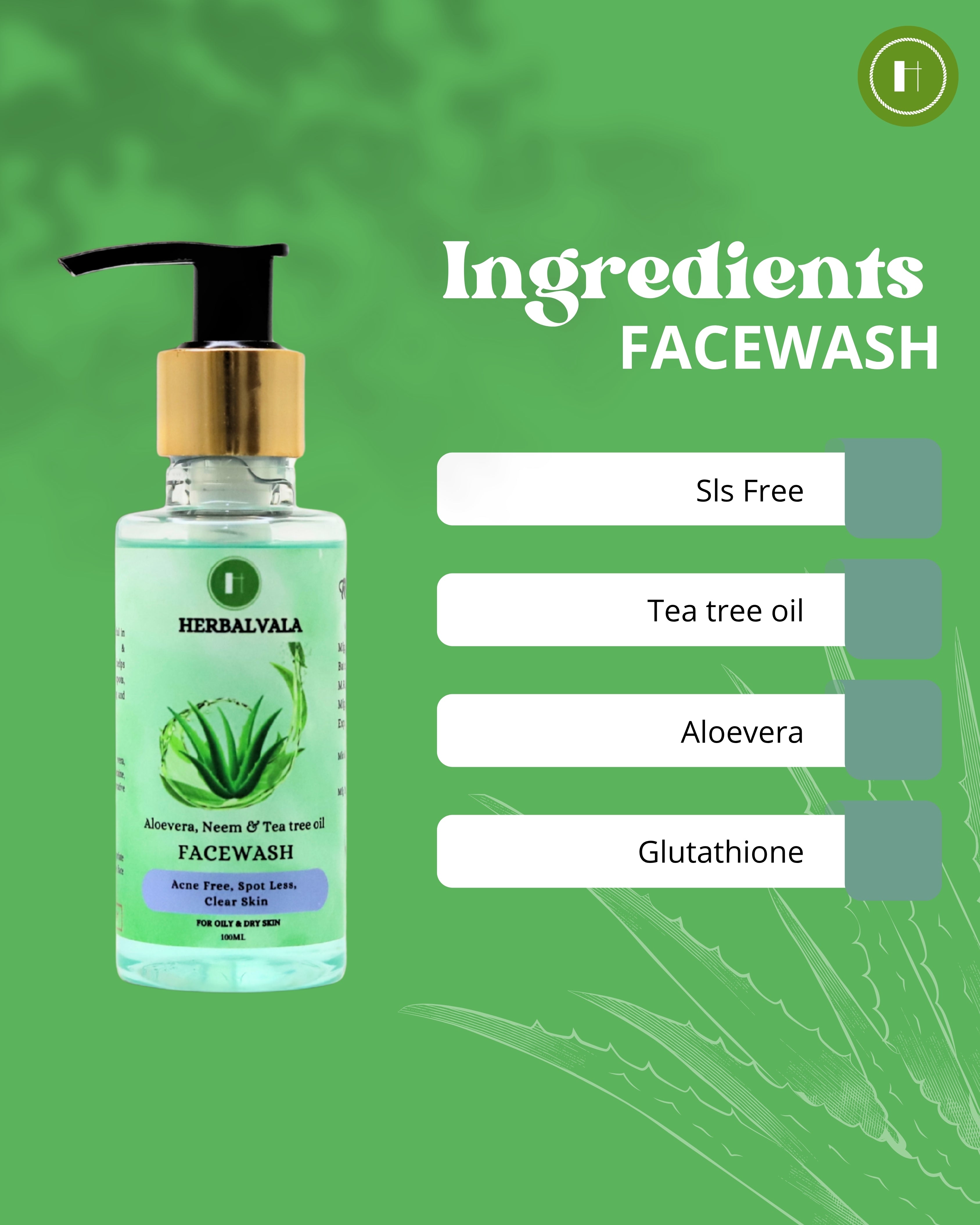 Herbalvala Neem, Tee Tree Oil & Aloe vera Face Wash|| Anti Pimples & Acne | Removes Impurities | Anti Pollution Herbal Face Wash || SLS Free