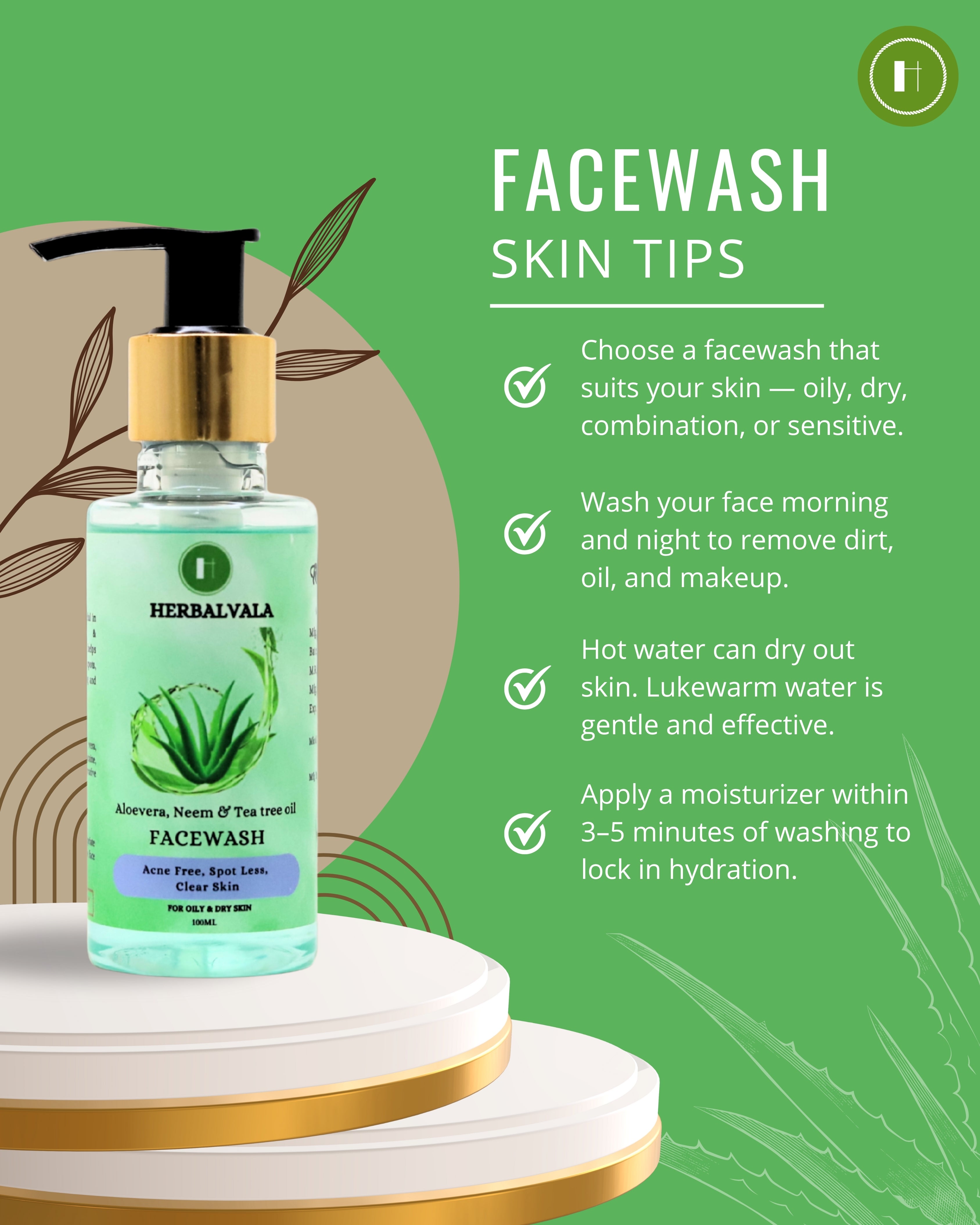 Herbalvala Neem, Tee Tree Oil & Aloe vera Face Wash|| Anti Pimples & Acne | Removes Impurities | Anti Pollution Herbal Face Wash || SLS Free