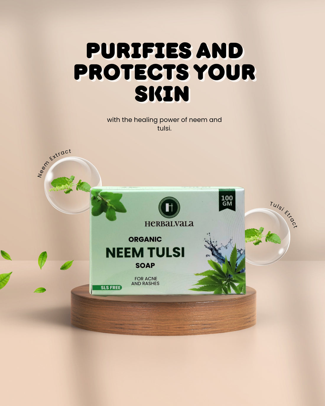 Herbalvala Glycerin Based Neem and Tulsi Soap for Refreshed & Nourished Body || Cleanses Skin & Prevent Infection || For Hydrated, Supple & Rash Free Skin || For All Skin Type (Pack of 3)