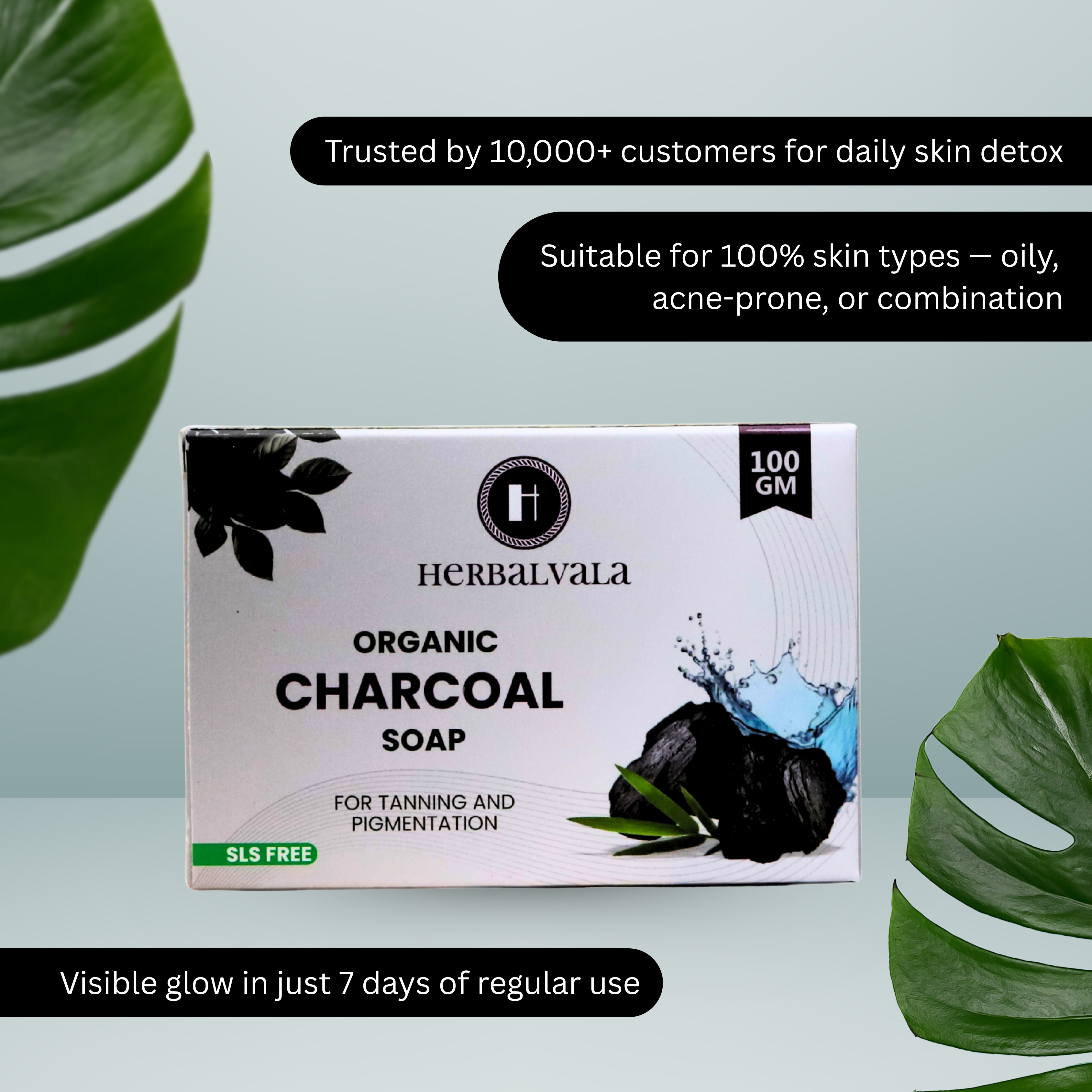 Herbalvala Organic Charcoal Face Soap for Radiant Glow || Detox Bathing Soap || Body Cleansing || Organic Face Soap || Pollution Damage Control || Natural Soap – Pack of 3