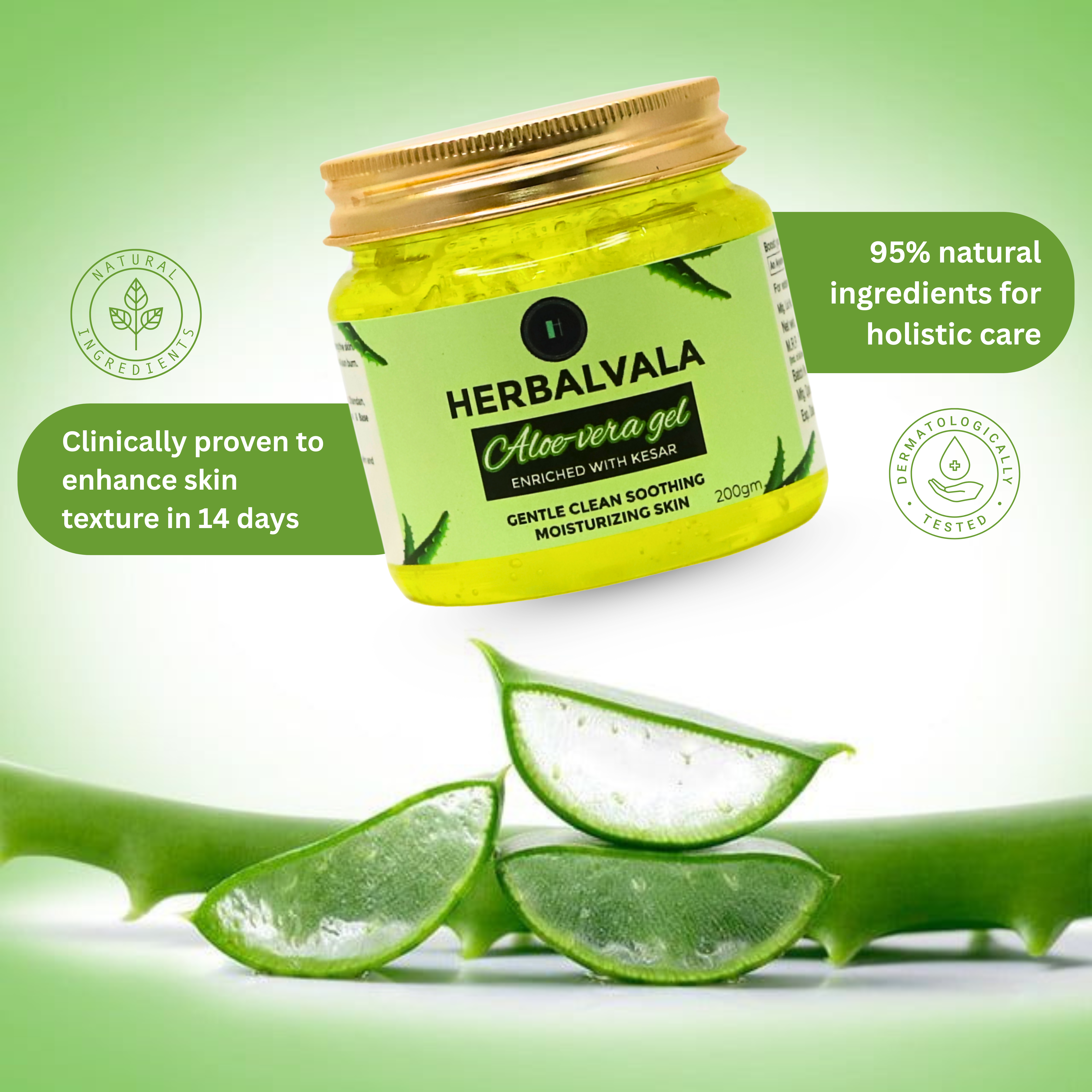 Herbalvala Pure Aloe Vera Gel Enriched with Kesar for Body, Face & Hair (200g)