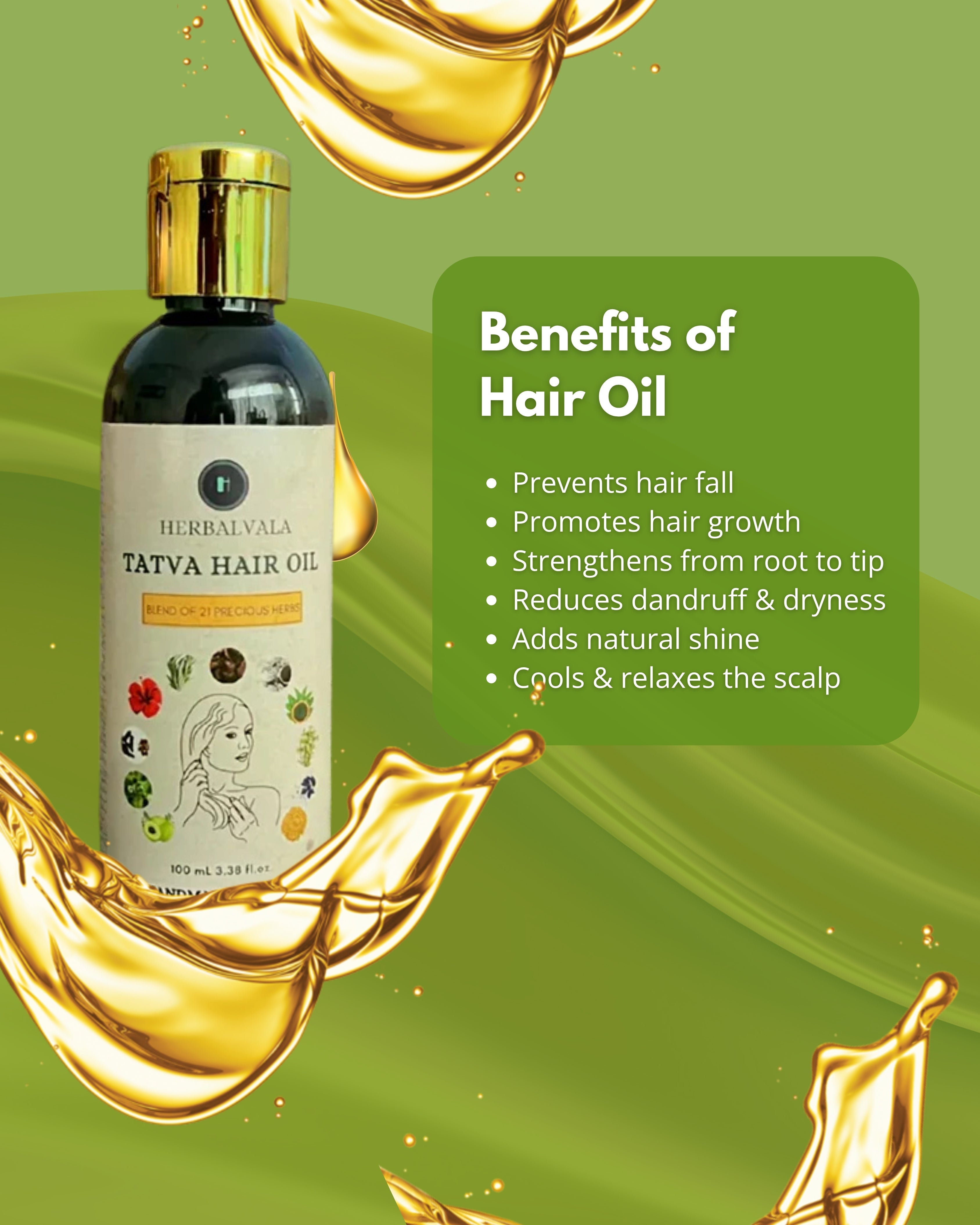 Herbalvala Tatva Hair Oil for Nourished Long Hair || Prevent Hairfall, Anti-dandruff, Premature Graying || Natural Care for Strong, Healthy, and Lustrous Hair || 100 ml
