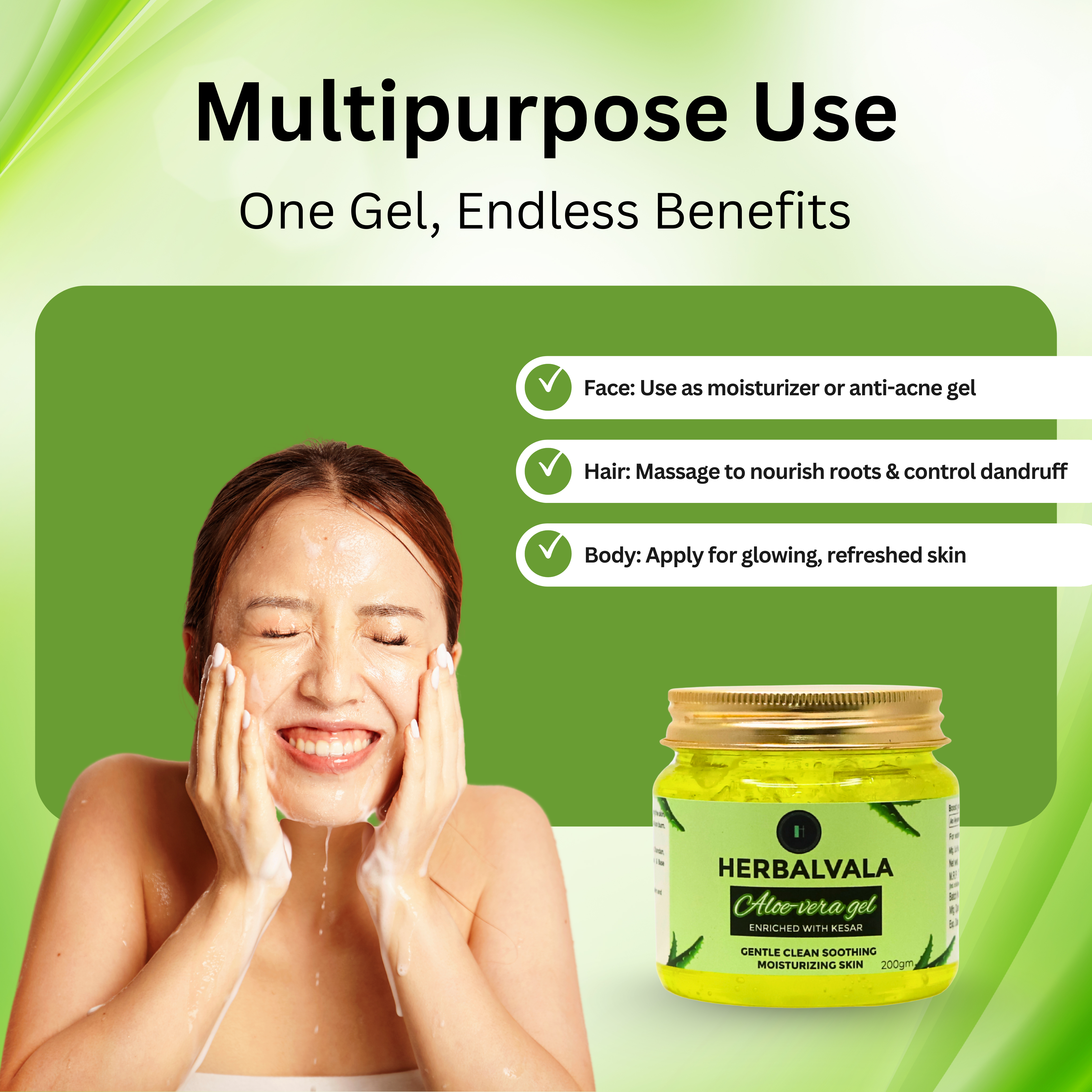 Herbalvala Pure Aloe Vera Gel Enriched with Kesar for Body, Face & Hair (200g)