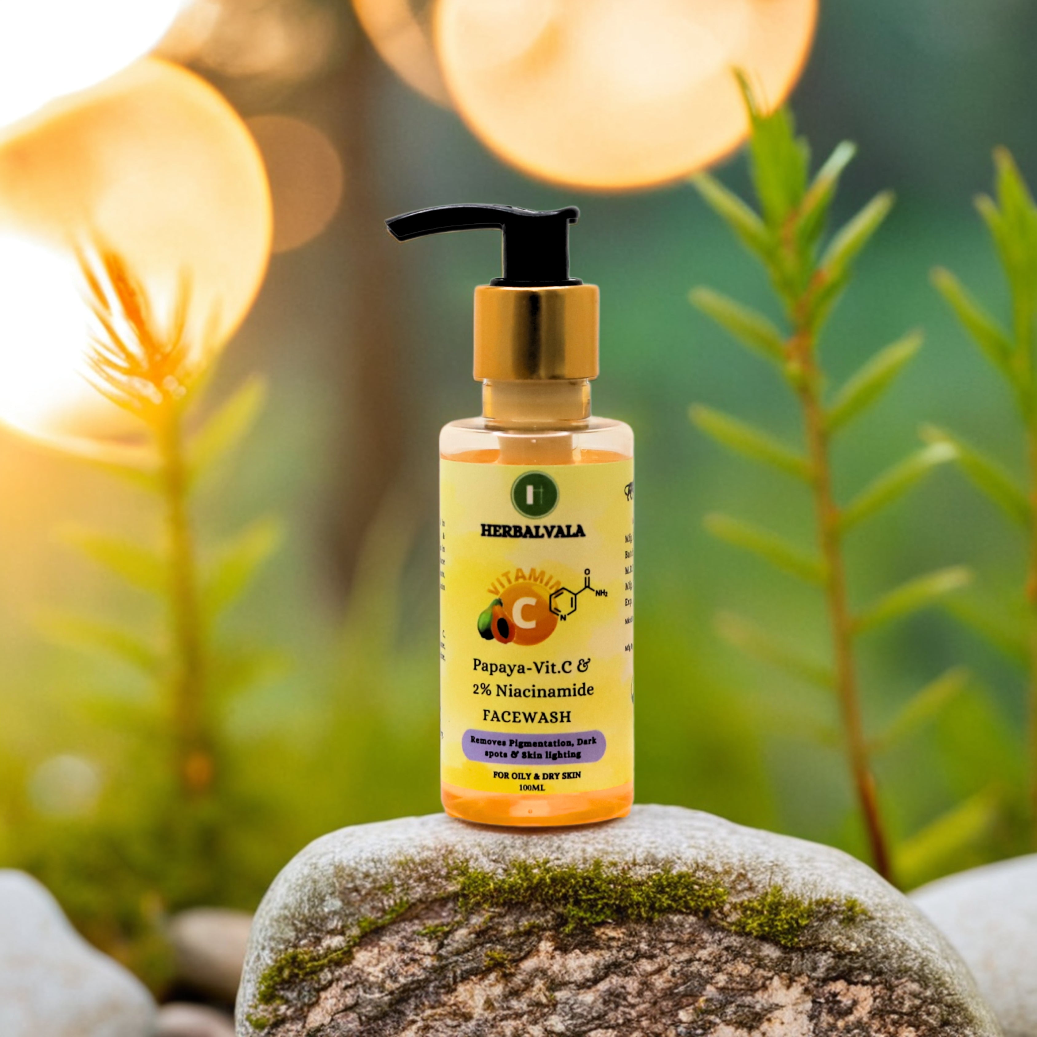 Herbalvala Niacinamide, Glutathione & Vitamin – C Papaya Facewash for Oily & Dry Skin || SLS Free || Remove Pigmentation, Dark Spots and Skin Lighting (100 Gram/ML)