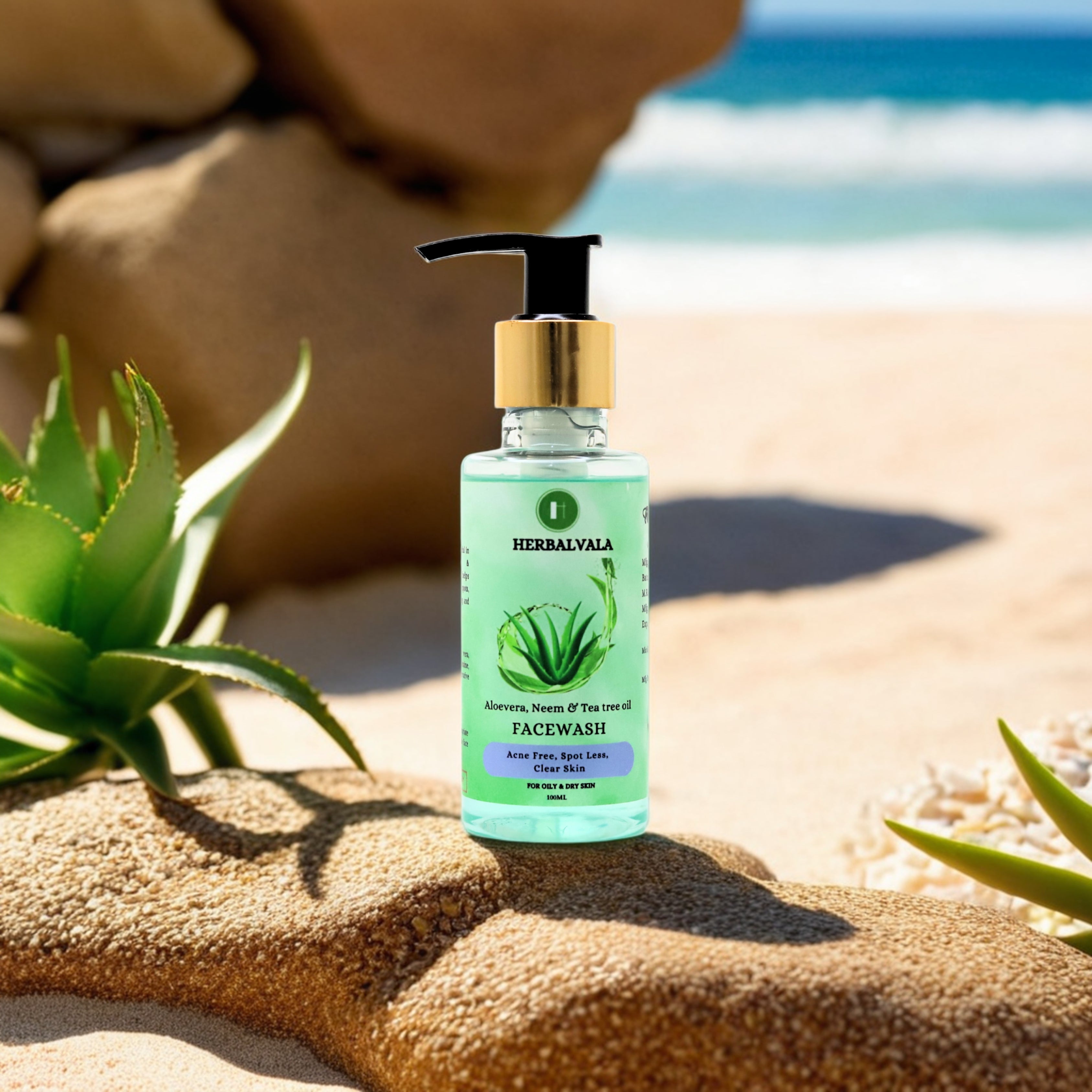 Herbalvala Neem, Tee Tree Oil & Aloe vera Face Wash|| Anti Pimples & Acne | Removes Impurities | Anti Pollution Herbal Face Wash || SLS Free