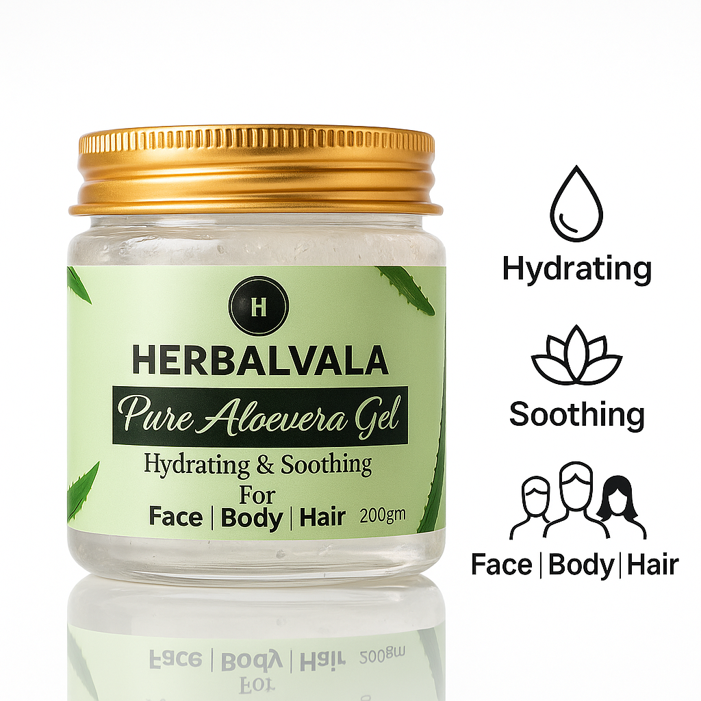 Herbalvala Pure Aloe Vera Gel – Naturally Made for Face, Body & Hair (200g)
