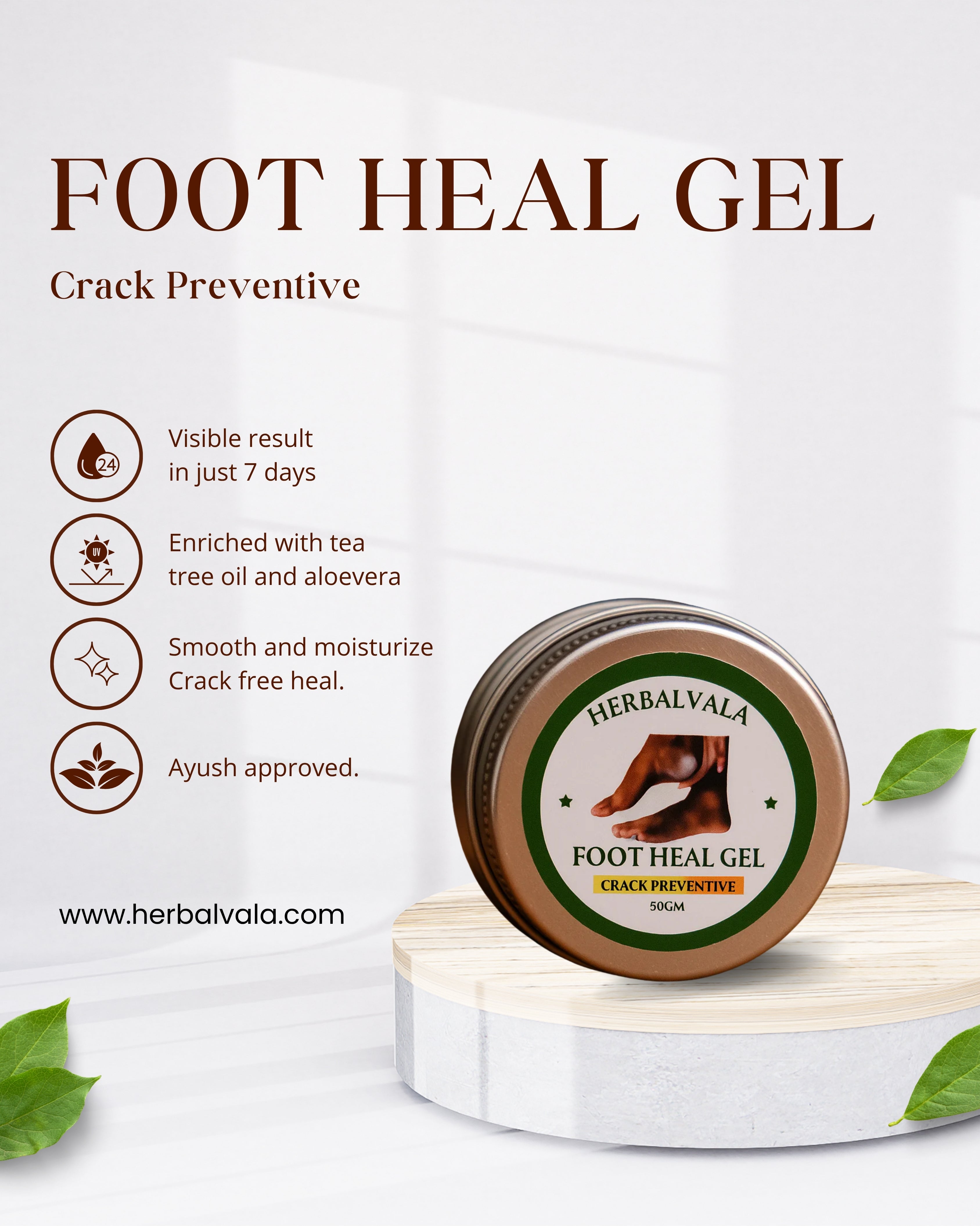 Herbalvala Foot Heal Gel - 50gm, Best For Muscular Pain, Cough and Cold, 100% organic and safe for all skin types